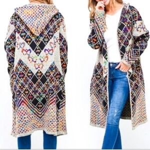 Northern Angel Ladies Long Sleeve Rainbow Hooded Cardigan Duster- size XS-S